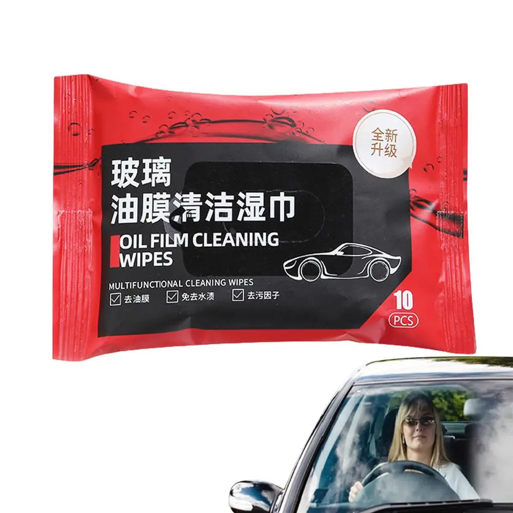 Car Glass Oil Film Removal Wipes Windshield Glass Cleaner 10PCS Car Windshield Cleaning Wipes Compact Portable Dusting Wipes For