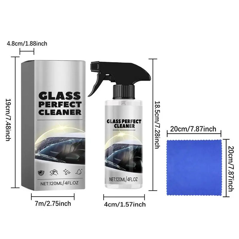 Car Glass Cleaner Spray 120ml Car Window Cleaner Dust-Free Cloth Included Automotive Cleaning Products