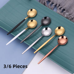 3/6 Pieces Gold Stirring Teaspoons Stainless Steel Coffee Spoon Set Ice Cream Cake Dessert Mini Spoon Afternoon Party Cutlery