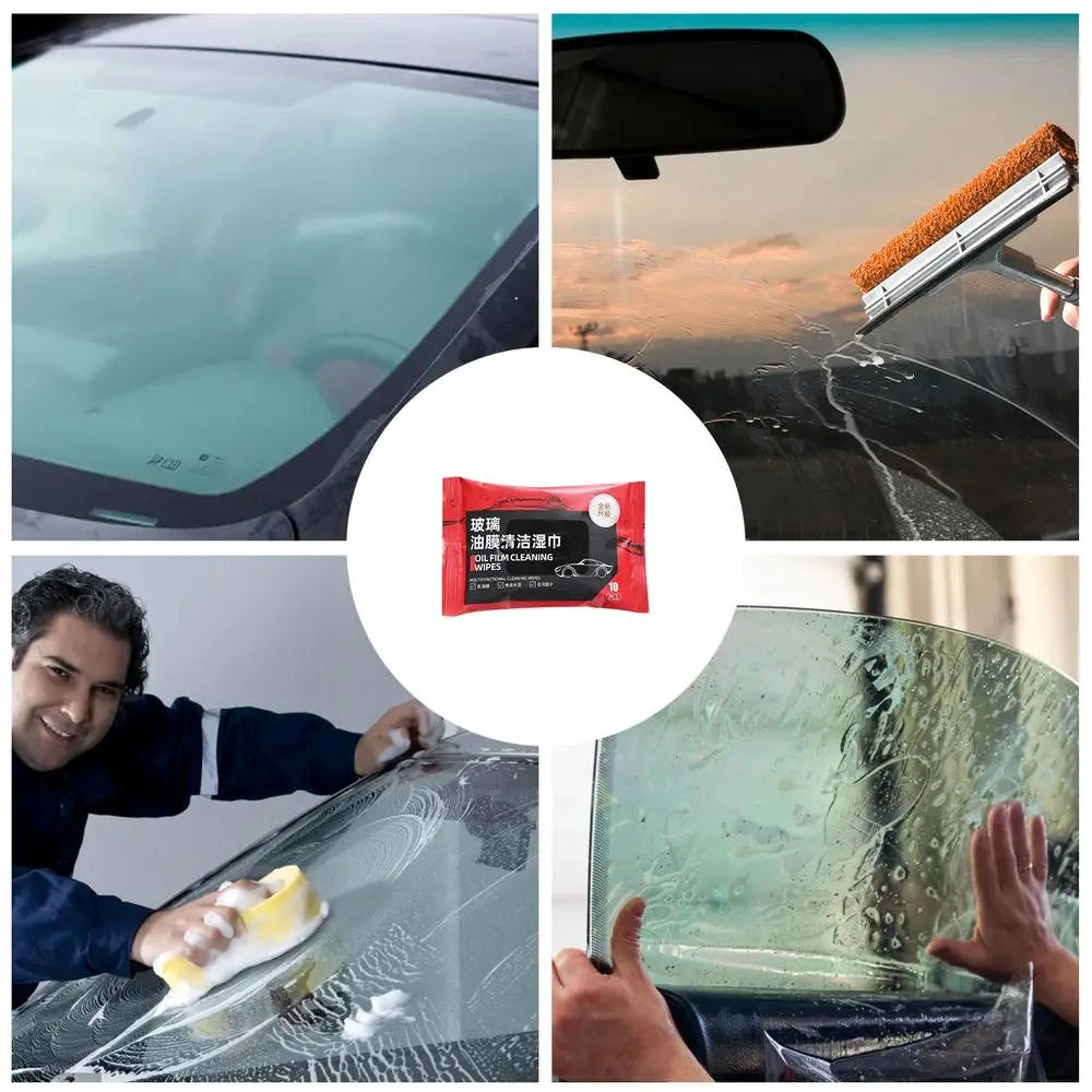 Car Glass Oil Film Removal Wipes Windshield Glass Cleaner 10PCS Car Windshield Cleaning Wipes Compact Portable Dusting Wipes For