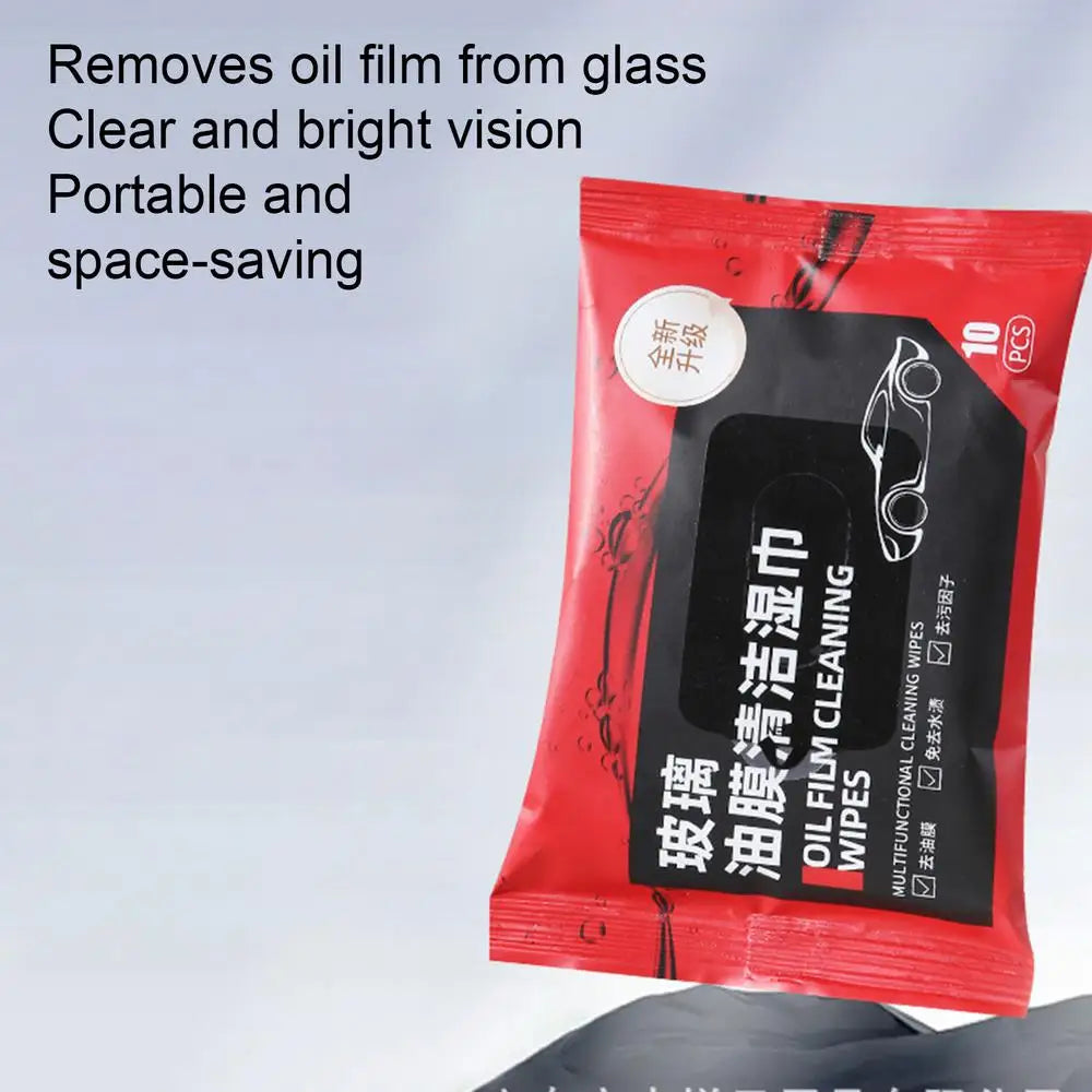 Car Glass Oil Film Removal Wipes Windshield Glass Cleaner 10PCS Car Windshield Cleaning Wipes Compact Portable Dusting Wipes For