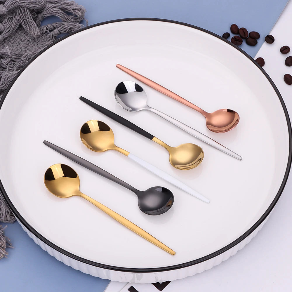 3/6 Pieces Gold Stirring Teaspoons Stainless Steel Coffee Spoon Set Ice Cream Cake Dessert Mini Spoon Afternoon Party Cutlery