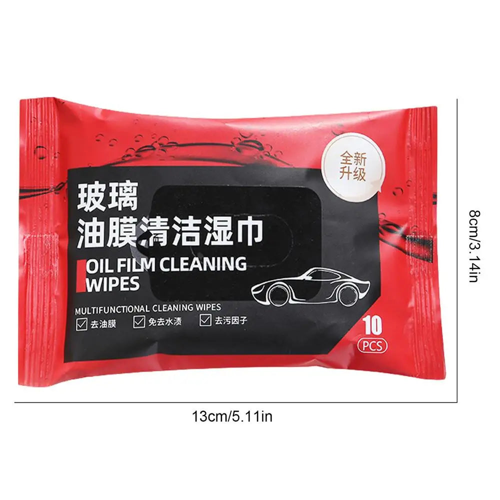 Car Glass Oil Film Removal Wipes Windshield Glass Cleaner 10PCS Car Windshield Cleaning Wipes Compact Portable Dusting Wipes For