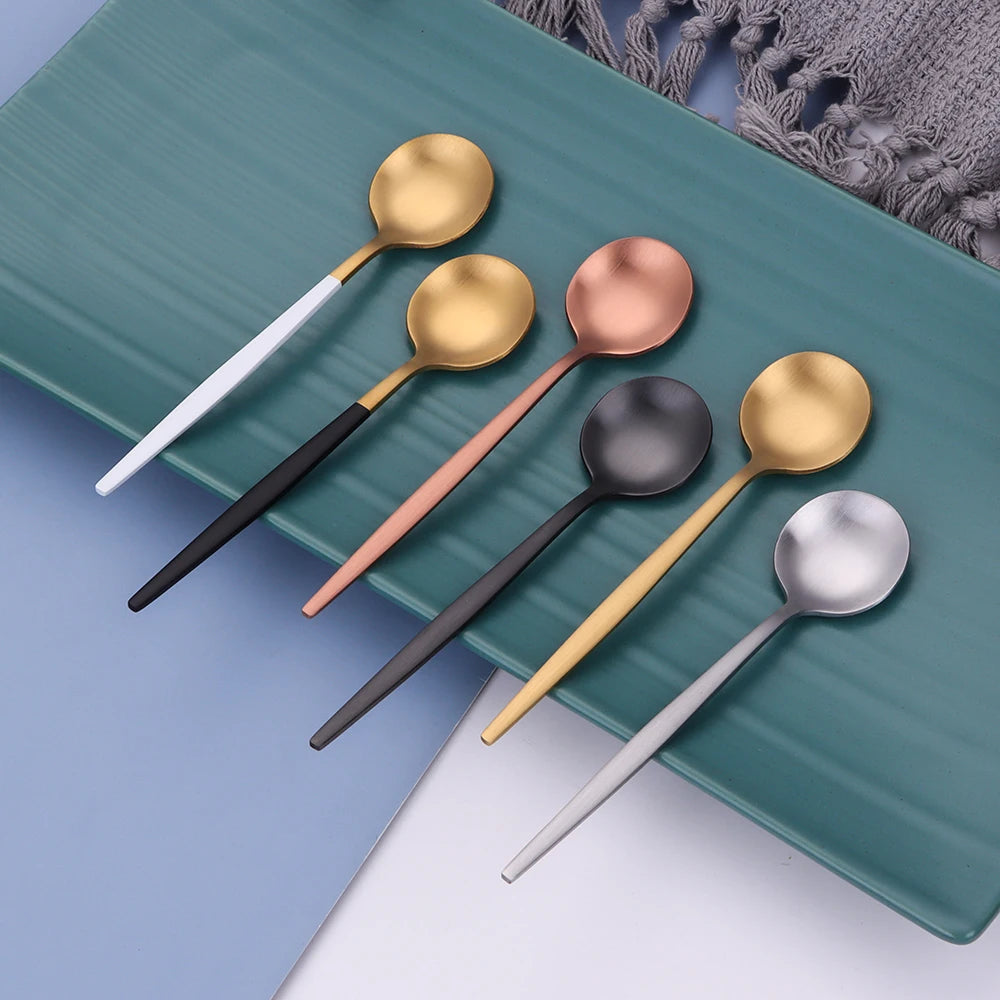 3/6 Pieces Gold Stirring Teaspoons Stainless Steel Coffee Spoon Set Ice Cream Cake Dessert Mini Spoon Afternoon Party Cutlery