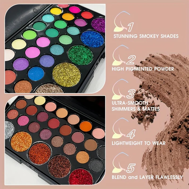 29 Colors Glitter Eyeshadow Palette Matte Waterproof Long Lasting Pressed Powder Cosmetics Kit Fashion Women MakeUp Tools