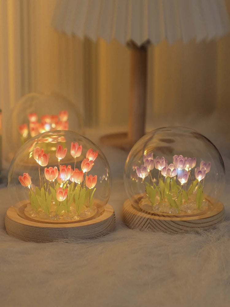 10PCS Tulip LED Nightlight DIY Material Tulip Night Light Flower Night Light Ornament Handmade Gift Battery Operated Table Lamp