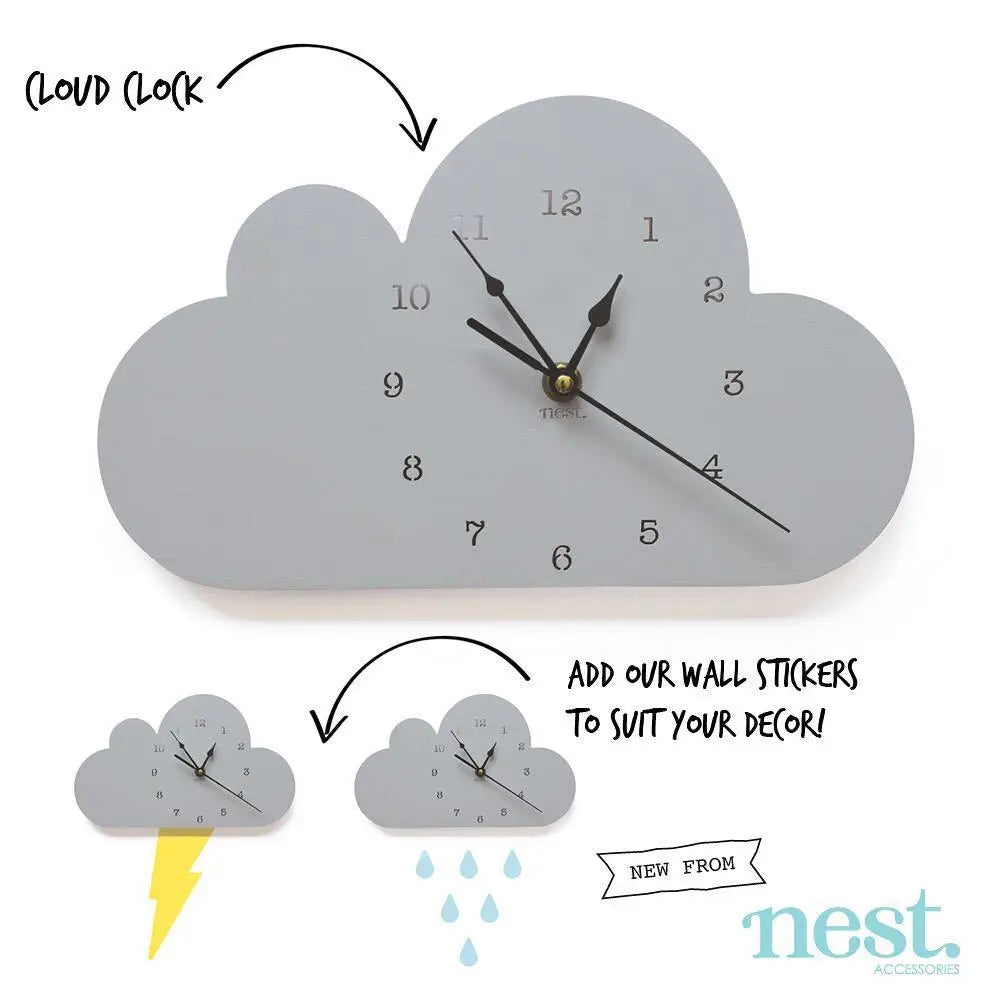 Nordic Home Clouds Rainbow Raindrop Clock Cartoon Children's Silent Clock Wall Decoration Boutique Living Room Decoration