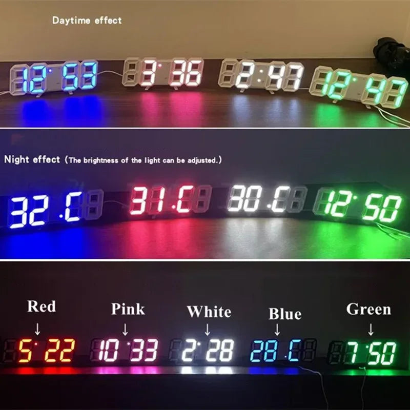 Wall Clocks Home Decor LED Clock 3D Adjustable Decoration for Bedroom