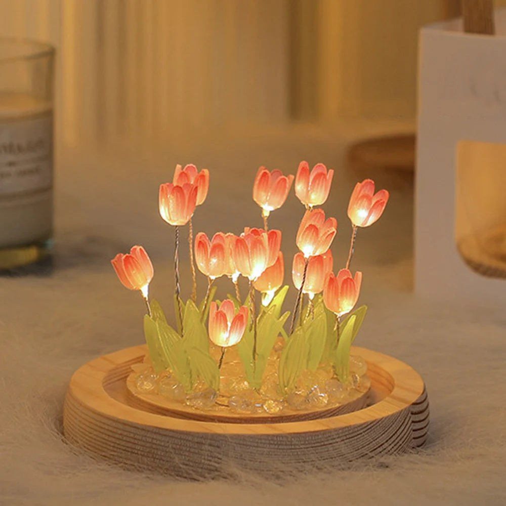 10PCS Tulip LED Nightlight DIY Material Tulip Night Light Flower Night Light Ornament Handmade Gift Battery Operated Table Lamp