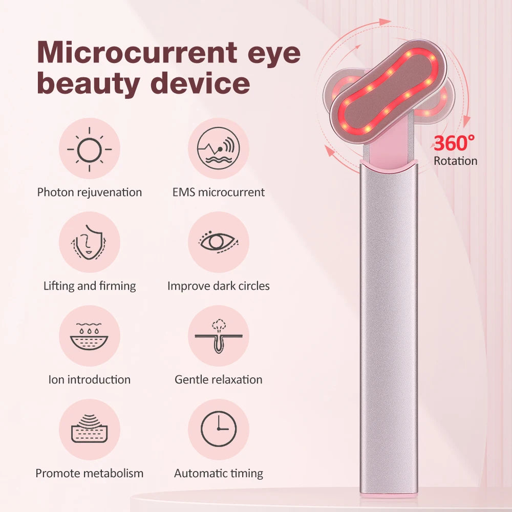 EMS Eye Massage Beauty Device 360° Rotation Microcurrent Hot Compress Removal Wrinkle Dark Circles Anti Aging Face Eye Massager